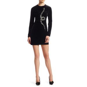 Valentino Women's Black Embellished Gathered Velvet Mini Dress 40/S